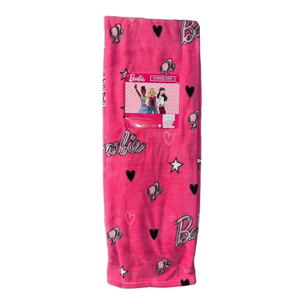 Barbie Hot Pink Blanket HeartSuper Soft Oversized Plush Throw NEW & RARE